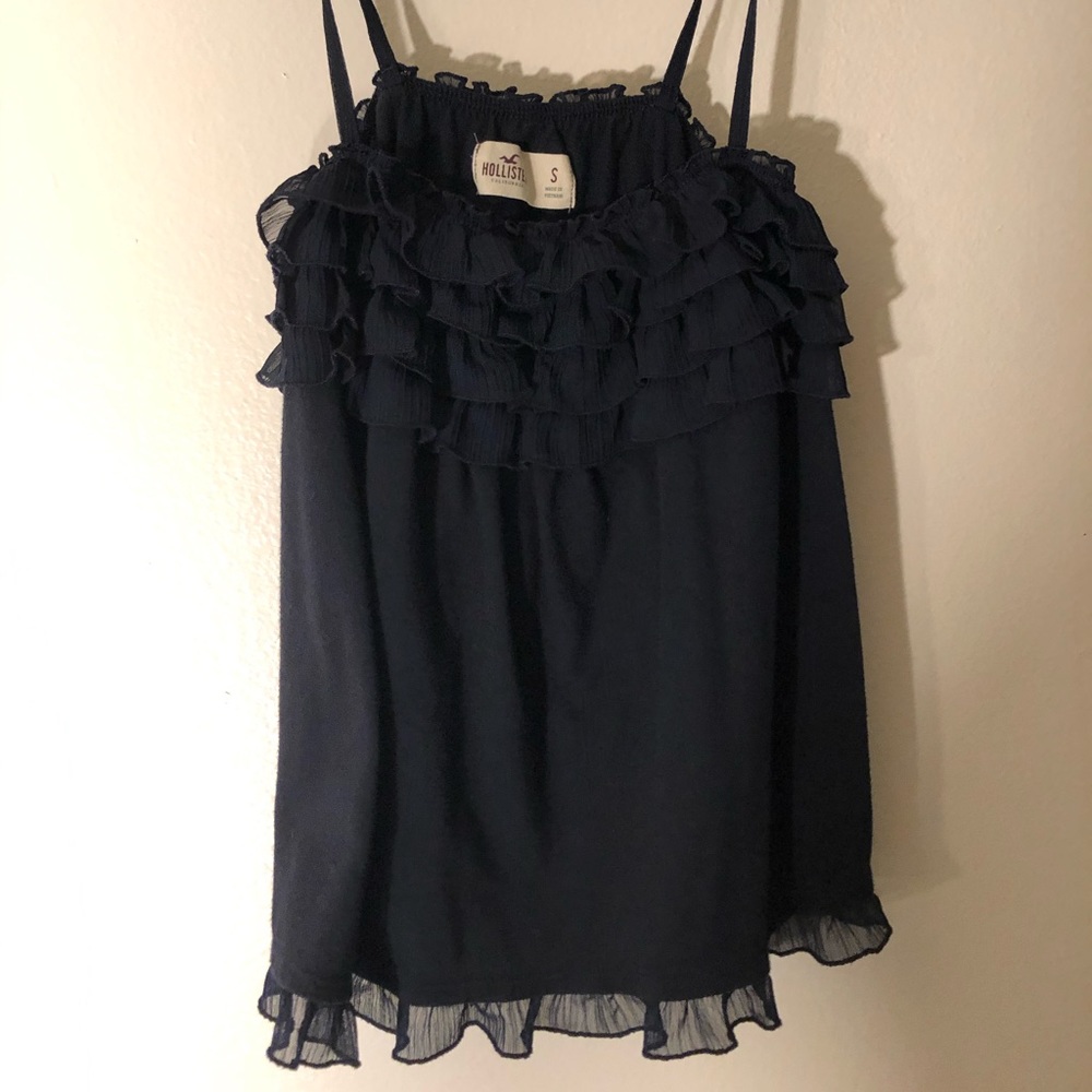 Navy ruffled tank top